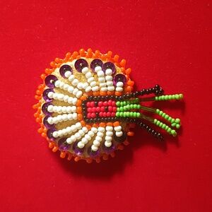 Vintage Native American Chief Brooch Or Badge With Dot Beadwork Very RARE